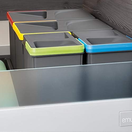 Emuca Poubelles de Tri pour Tiroir de Cuisine, Modèle Recycle, 2x15L + 2x7L, Plastique Gris Anthracite