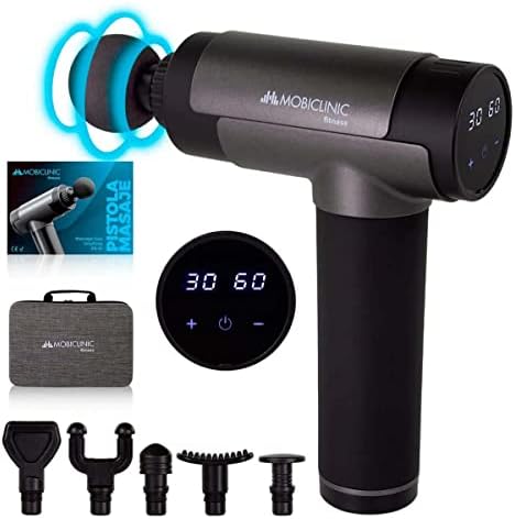 Mobiclinic Pistolet de Massage Musculaire, Écran LCD, 6 Têtes, 30 Niveaux d'Intensité