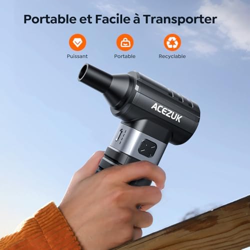ACEZUK Souffleur Air Comprimé AD100, 200000 TR/Min, Batterie 10500mAh, 4 Vitesses