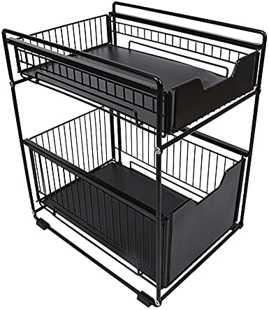Organisateur de Cuisine à 2 Niveaux sous Évier, Noir 37.4x26.5x44cm
