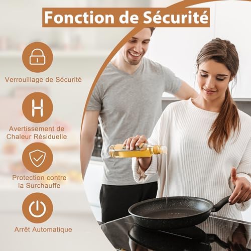 Plaque Induction 3 Feux avec Zone Barbecue Flexible, 6800W, 230V