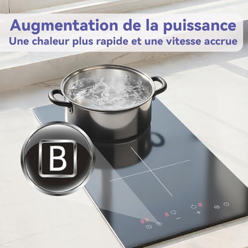 Plaque Induction 2 Feux Encastrable, 2990W, Noir, Commande Tactile
