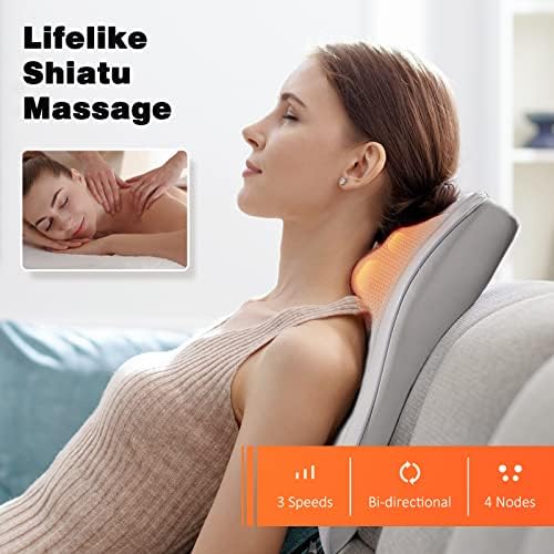 Masseur Cervical avec Coussin Chauffant, Massage Dos et Cou, 3 Intensités Réglables