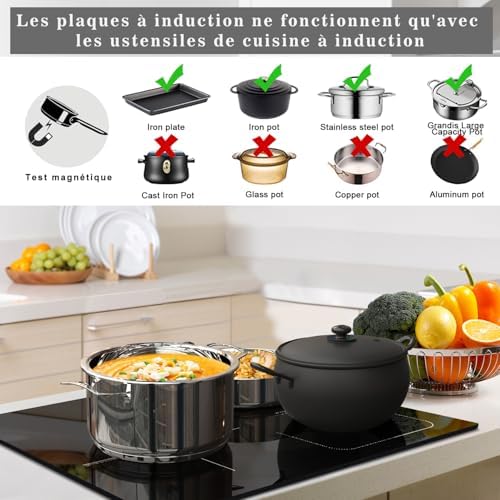 Plaque Induction 3 Feux avec Zone Flexible, 6800W, Commande Tactile