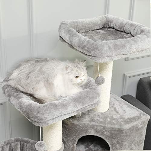Grand Arbre à Chat XXL avec Griffoir Sisal, 2 Plates-formes, Gris et Blanc