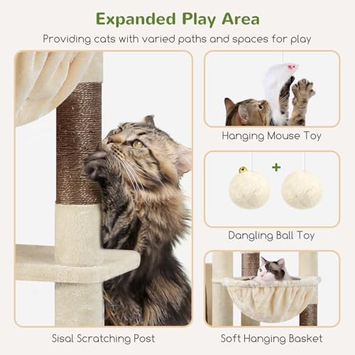 Arbre à Chat XXL 213 cm avec Niches et Plate-forme Beige