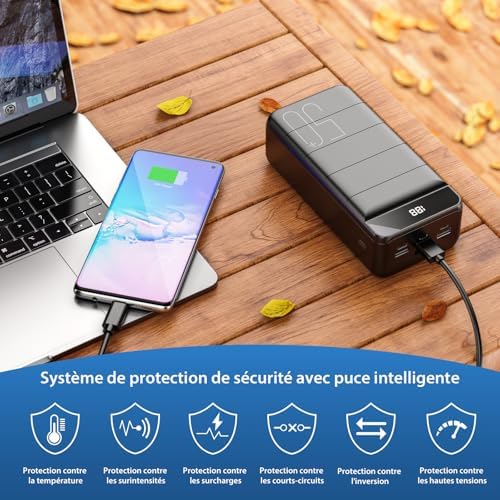 Batterie Externe 50000mAh avec Charge Rapide, Écran LED et Lampe de Poche