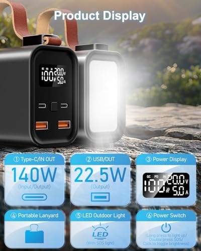 Batterie Externe 50000mAh 140W, Charge Rapide avec Écran Numérique et 4 Sorties