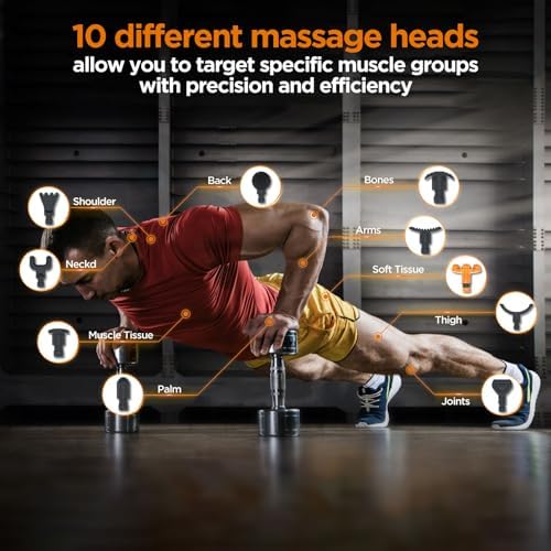 Pistolet de Massage Portable avec 10 Têtes, Technologie Silencieuse et Percussion Puissante