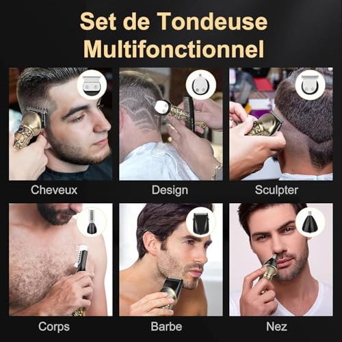 Tondeuse Cheveux et Barbe Professionnelle Sans Fil, USB Type-C, Kit Complet