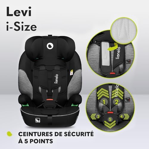 Lionelo Siège Auto Isofix Levi One, 9-36 kg, Protection Latérale, Appui-tête Réglable, Gris-Noir