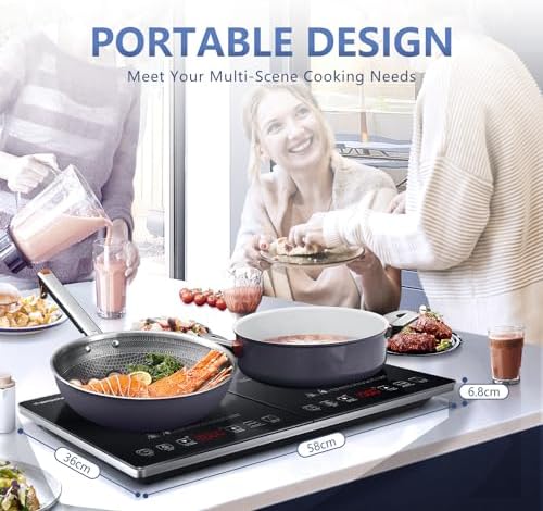 Plaque Induction 2 Feux Portable, Noir et Argent, 3500W, 20 Niveaux de Température