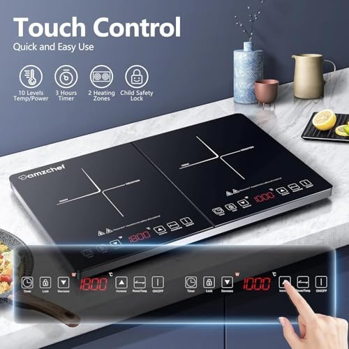 Plaque Induction 2 Feux Portable, Noir et Argent, 3500W, 20 Niveaux de Température