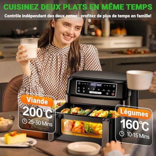 Friteuse à air chaud 12L avec cuisson intelligente et double panier