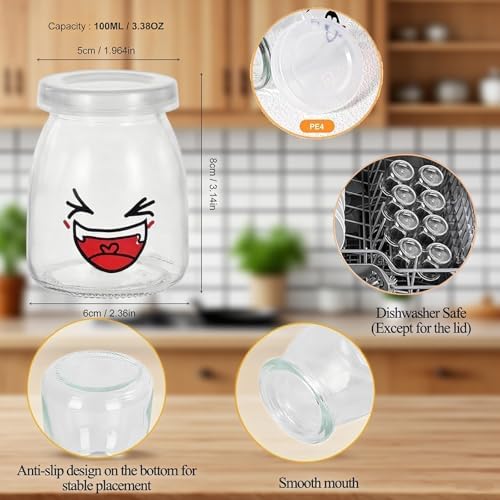 Pot de Yaourt en Verre 100ml avec Couvercle Hermétique, Petit Pot en Verre pour Multicuiseur