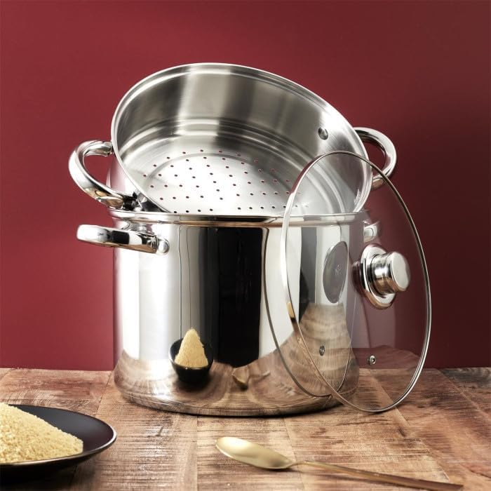 Couscoussier Induction 8L en Inox, Argent, Dimensions 33,5x24,5x25,5 cm