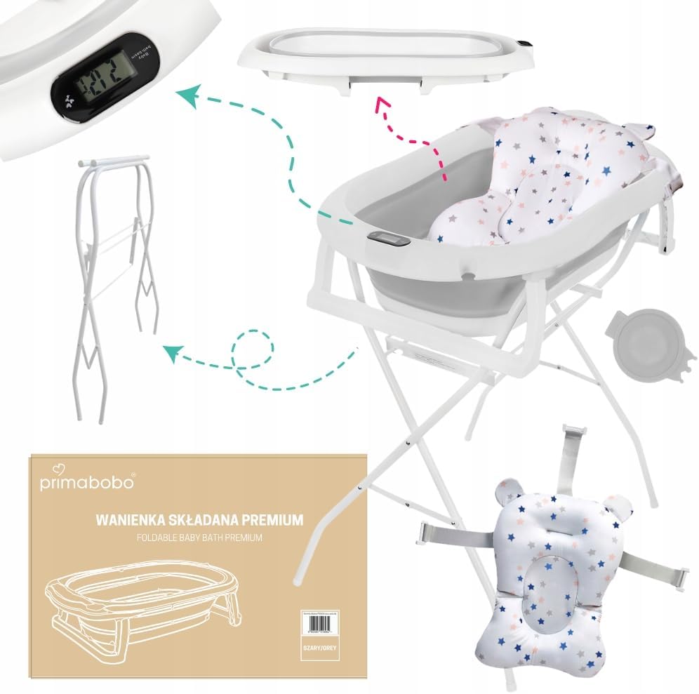 Baignoire Bébé Pliante - Thermomètre Électronique - Oreiller Confort