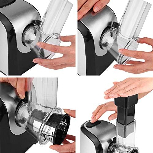 Meykey Râpe Légumes Électrique, Fresh Express 150W, 5 Cônes, Argent Noir