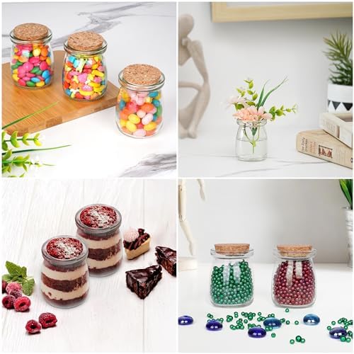 Mini Fiole en Verre 100 ml avec Bouchon Liège, Lot de 24, Petit Pot en Verre pour Cadeaux de Mariage