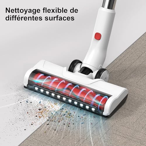 Syntecno Aspirateur Balai sans Fil Puissant P9-W, Moteur 70,000 tr/min, Blanc