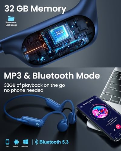 Écouteurs Bluetooth 5.3 à Conduction Osseuse pour Natation, Étanches IPX8, MP3 32Go