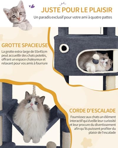 Tour de Jeux pour Chats 178 cm, Arbre à Chat XL, Gris Foncé avec Niches et Griffoirs