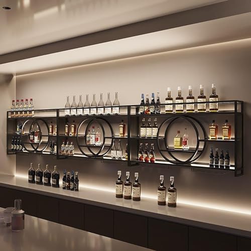 Porte-bouteille Mural LED Range Bouteille Vin, Noir/Or, 120*15*80cm