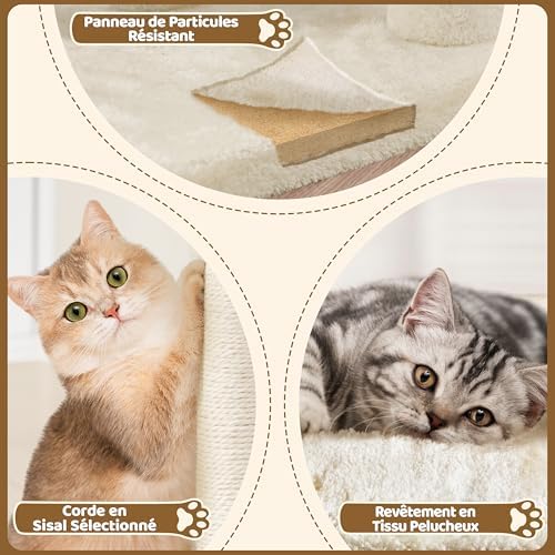 Arbre à Chat Design avec Niche et Plate-Forme, Beige, Hauteur 59cm