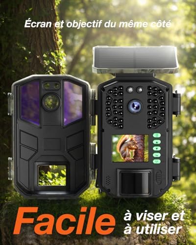 Caméra de Chasse Solaire 4K 64MP, Vision Nocturne, Étanche IP66