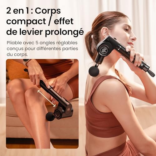 Pistolet de Massage Musculaire avec Poignée Métallique Extensible, 32 Vitesses