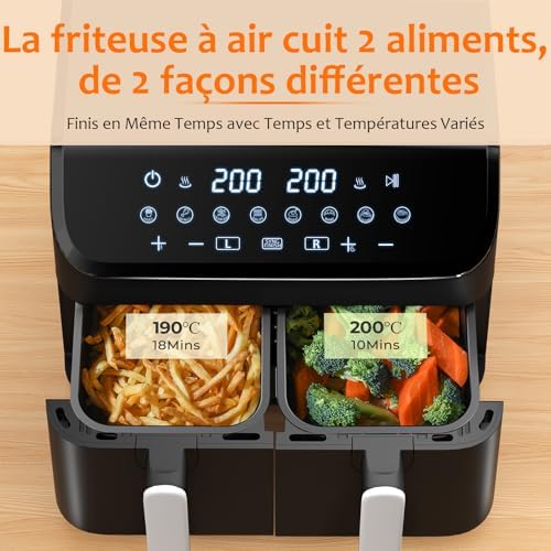 Friteuse à air 9L avec double tiroir et préréglages intelligents