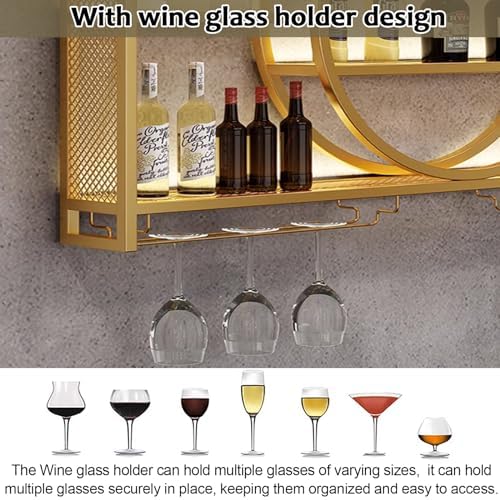 Porte-bouteille Mural LED Range Bouteille Vin, Noir/Or, 120*15*80cm