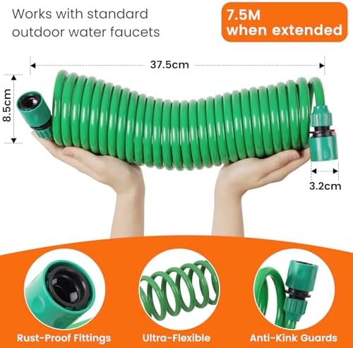 Tuyau d'Arrosage Extensible 7.5m avec 8 Modes Pistolet, Vert