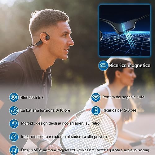 Casque Bluetooth 5.3 Conduction Osseuse Étanche IP68, Mémoire 32 Go