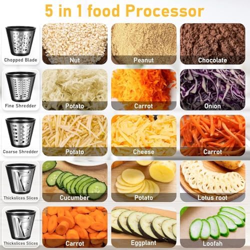Eloklem Coupe-légumes Électrique, Râpe de Cuisine Automatique, 5 Lames Coniques, Commande à un Bouton