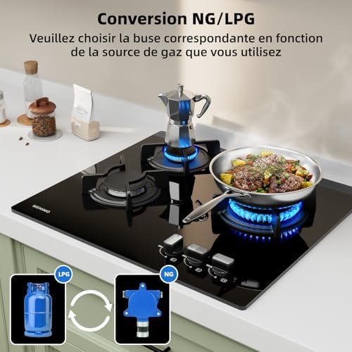 Plaque Induction 3 Feux, Table de Cuisson Encastrable, Verre Noir 60cm