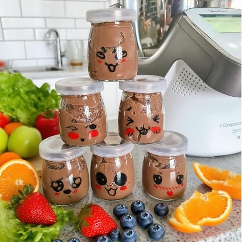 Pot de Yaourt en Verre 100ml avec Couvercle Hermétique, Petit Pot en Verre pour Multicuiseur