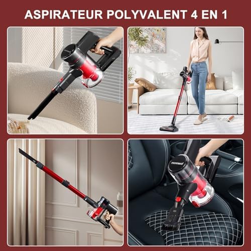 monmecd Aspirateur Balai sans Fil 4-en-1, 16Kpa, 150W, 50 Min Autonomie, LED