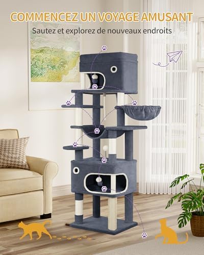 Tour de Jeux pour Chats 178 cm, Arbre à Chat XL, Gris Foncé avec Niches et Griffoirs