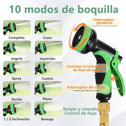Tuyau d'Arrosage Extensible 75FT, Tuyau Arrosage Extensible avec 10 Modes de Pulvérisation, Vert