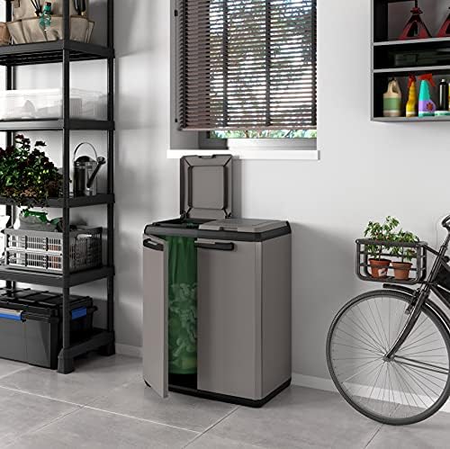 Keter Poubelle de Tri BASIC, Système de Tri des Déchets, 2 Couvercles, Gris
