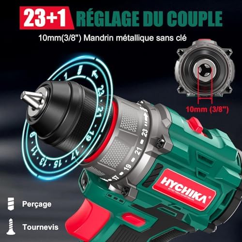 HYCHIKA BETTER TOOLS FOR BETTER LIFE Perceuse Visseuse sans fil NBT-CD-16.8A-BL, Moteur sans balais, 45Nm, 53 accessoires