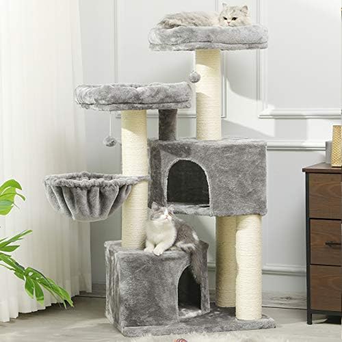 Grand Arbre à Chat XXL avec Griffoir Sisal, 2 Plates-formes, Gris et Blanc