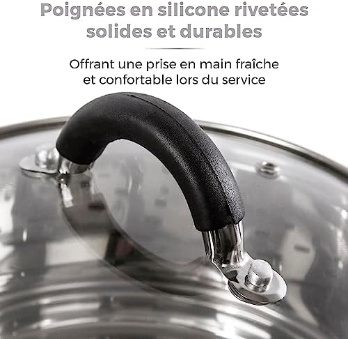 TOWER Cuiseur Vapeur à Induction, 3 Étages, Inox, 18 cm, Argenté
