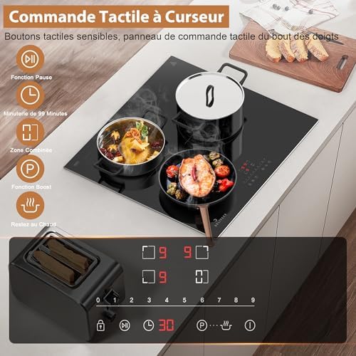 Plaque Induction 3 Feux avec Zone Barbecue Flexible, 6800W, 230V