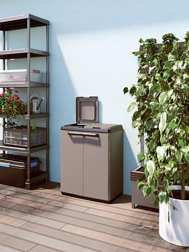 Keter Poubelle de Tri BASIC, Système de Tri des Déchets, 2 Couvercles, Gris