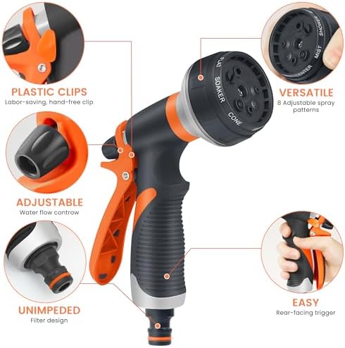 Tuyau d'Arrosage Extensible 7.5m avec 8 Modes Pistolet, Vert