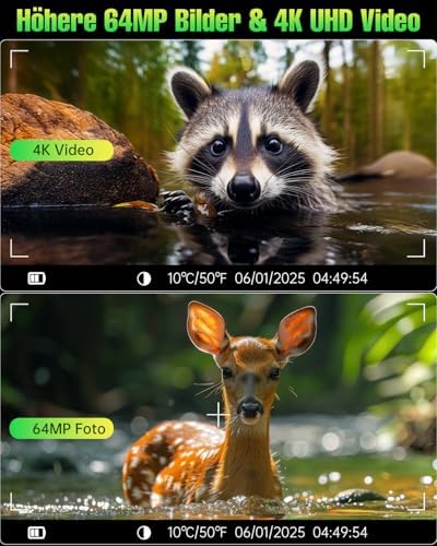 Caméra Solaire 4K 64MP pour Chasse, Vision Nocturne, Batterie 5000mAh