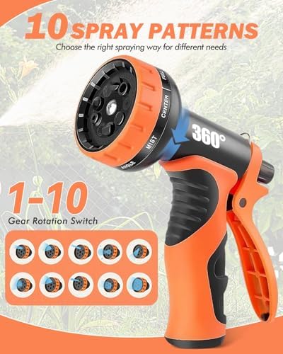 Tuyau Arrosage Extensible 150FT/45M avec 10 Modes, Noir et Orange