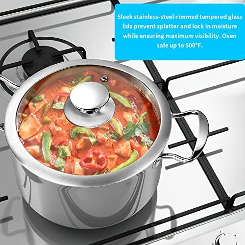 Batterie de Cuisine Inox 3 Couches, 7 Pièces, Tous Feux Induction, Argent